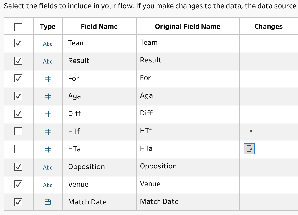 Deselecting some fields in the metadata pane of the Input step