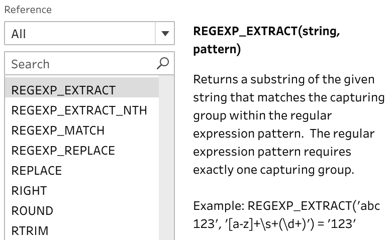 Regex functions available in Prep