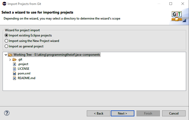 Import java-components as an existing Eclipse project