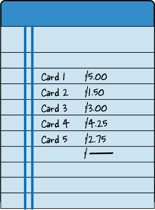 Edgar’s ledger included the price of each card sold.