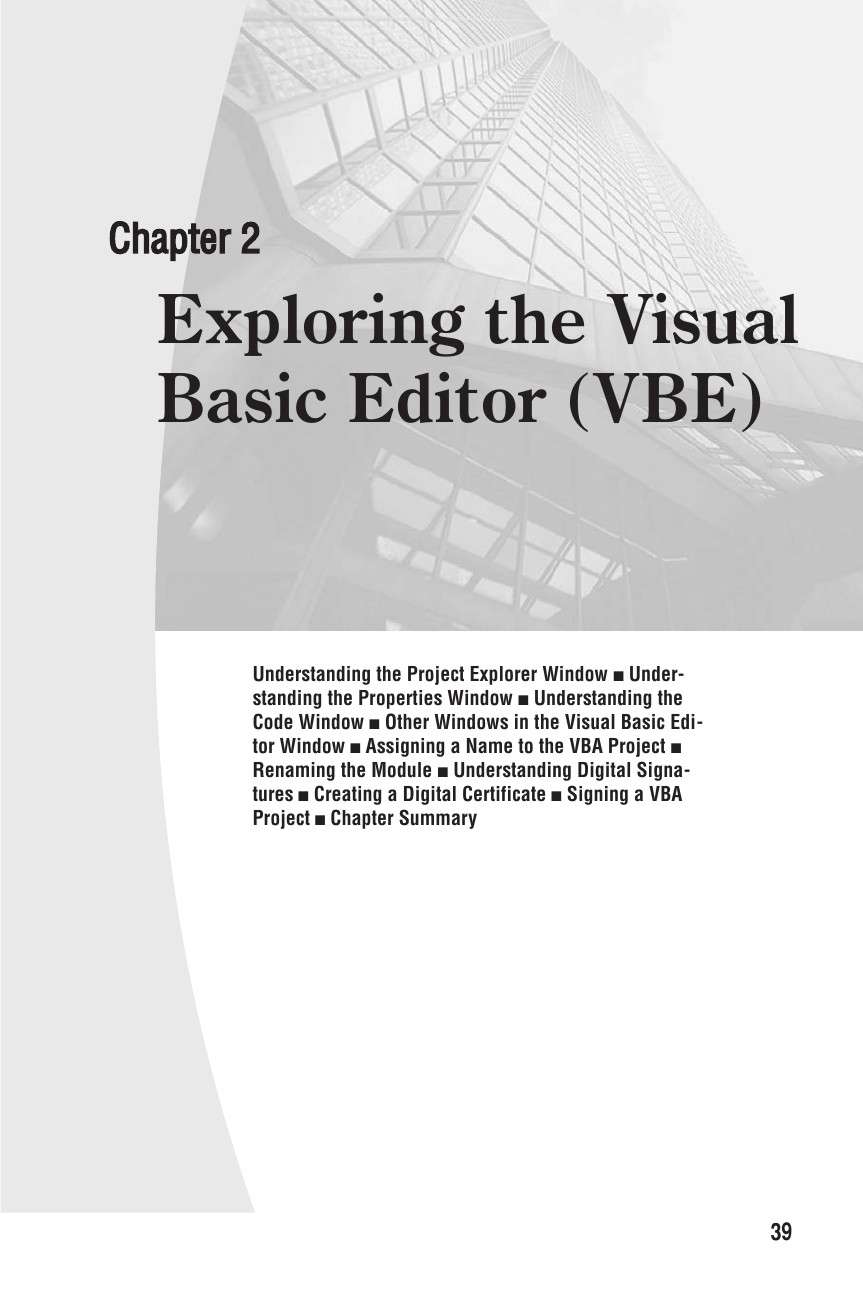 Chapter 2 Exploring The Visual Basic Editor VBE Excel 2007 VBA 