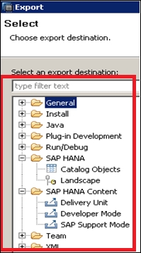 Export and import – moving SAP HANA content manually