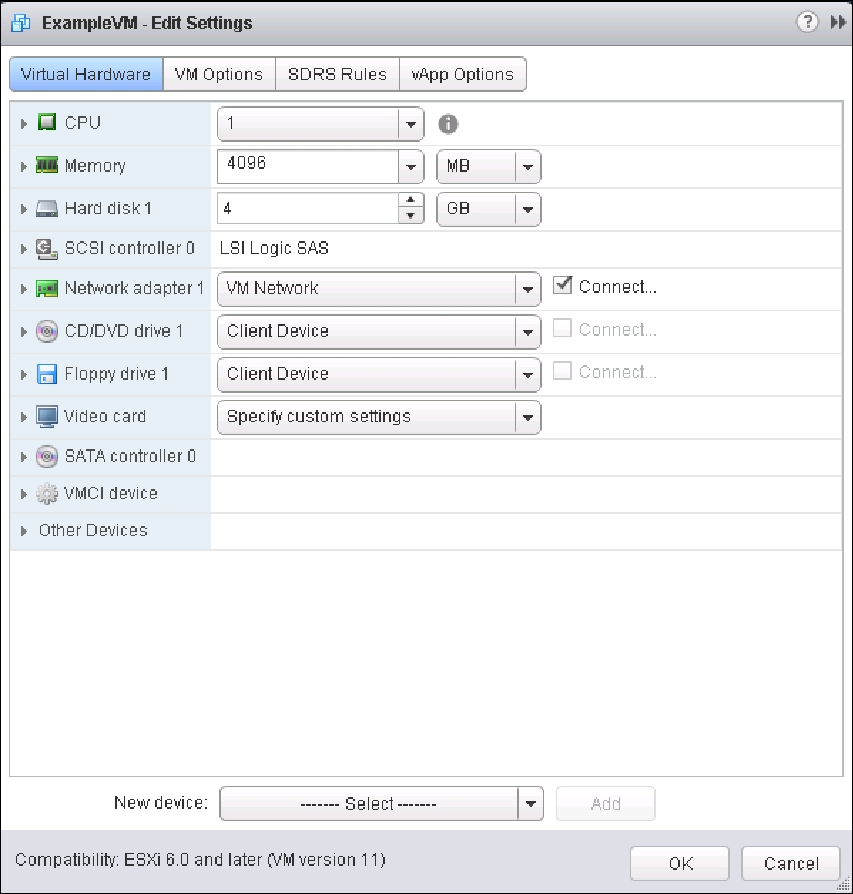 Virtual machine settings