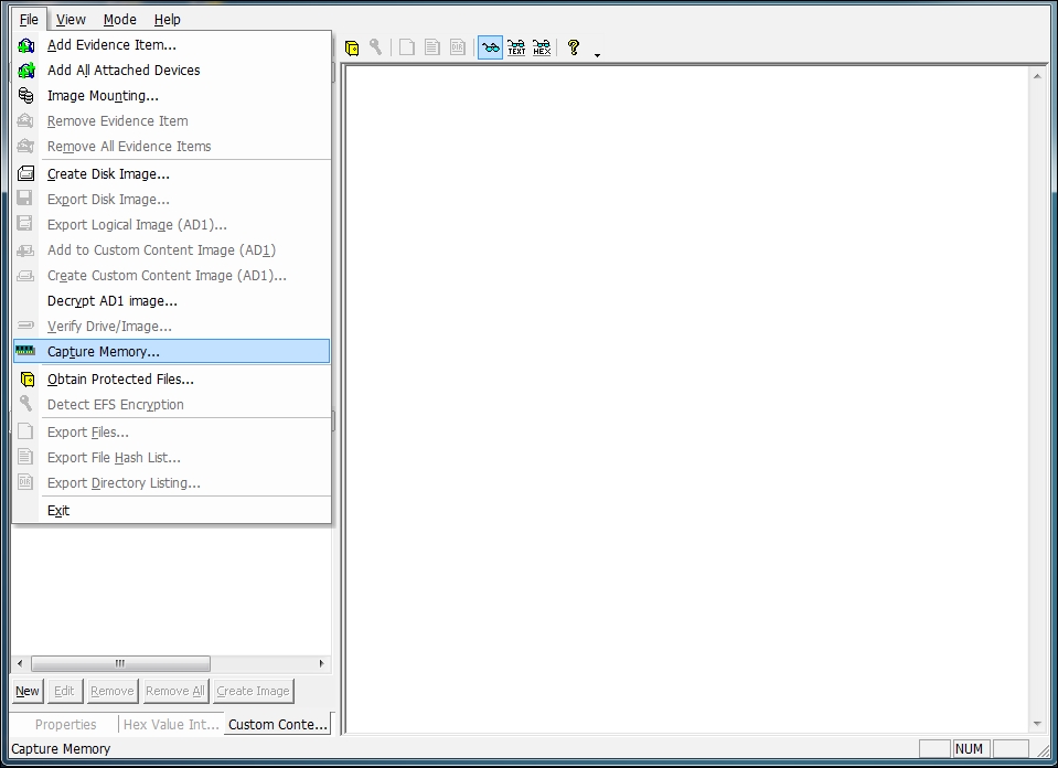 Acquiring memory using FTK Imager