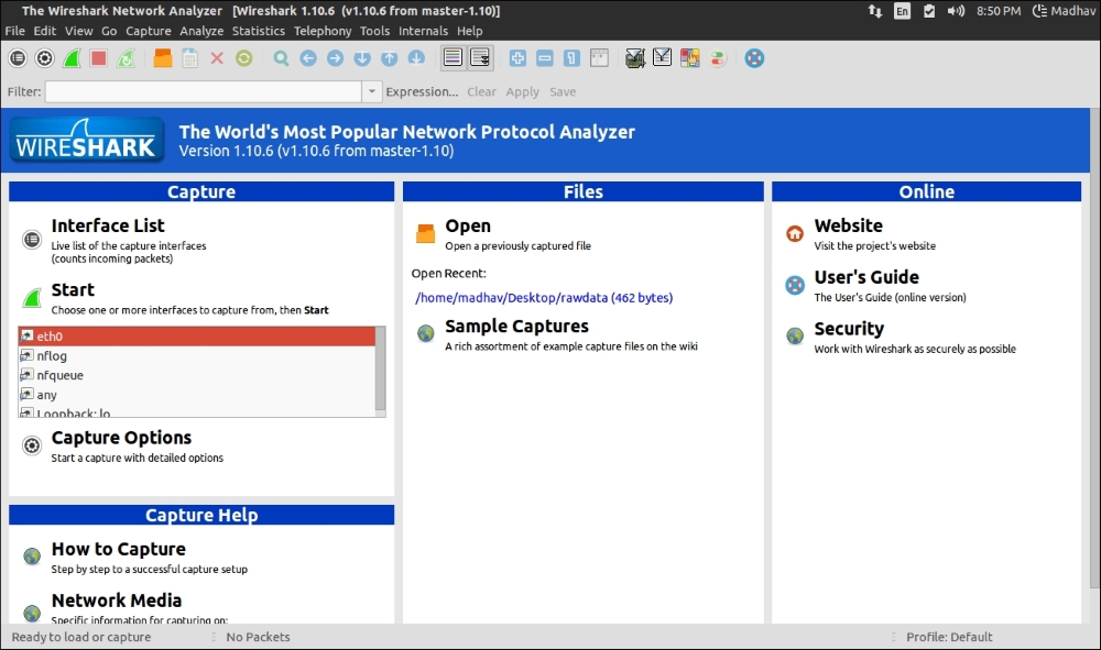 Packet sniffing and analysis using Wireshark