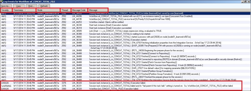 Working with the workflow log