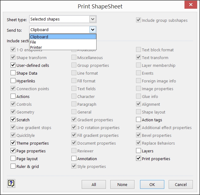 Printing out the ShapeSheet settings - Microsoft Visio 2013 Business Process Diagramming and Validation