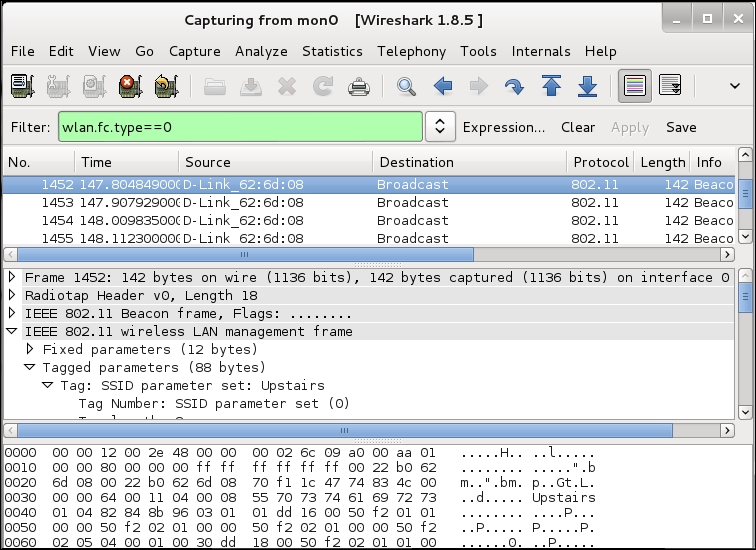 Time for action – viewing management, control, and data frames