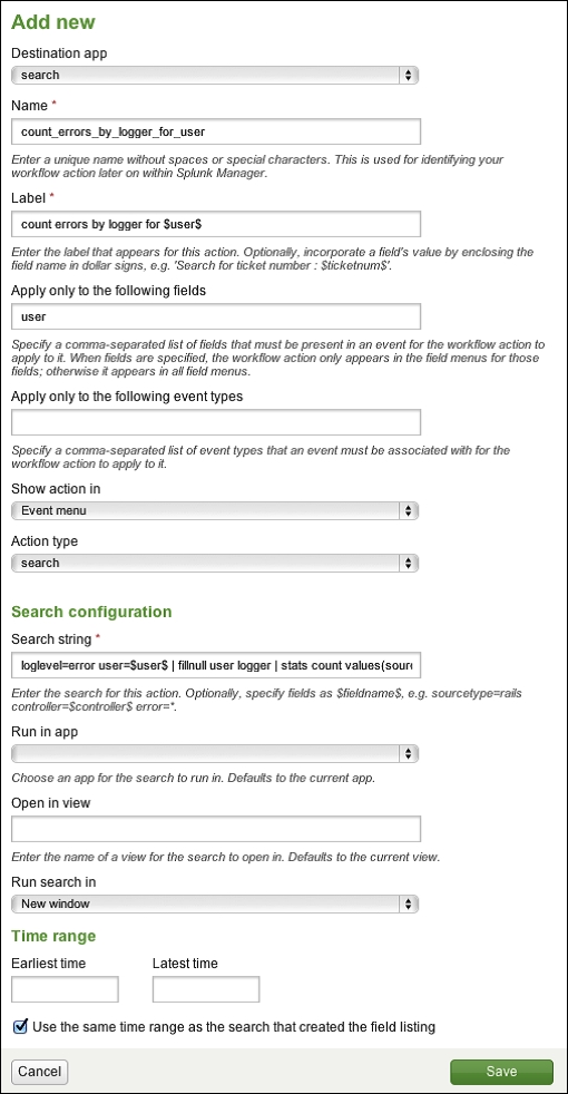 Running a new search using values from an event