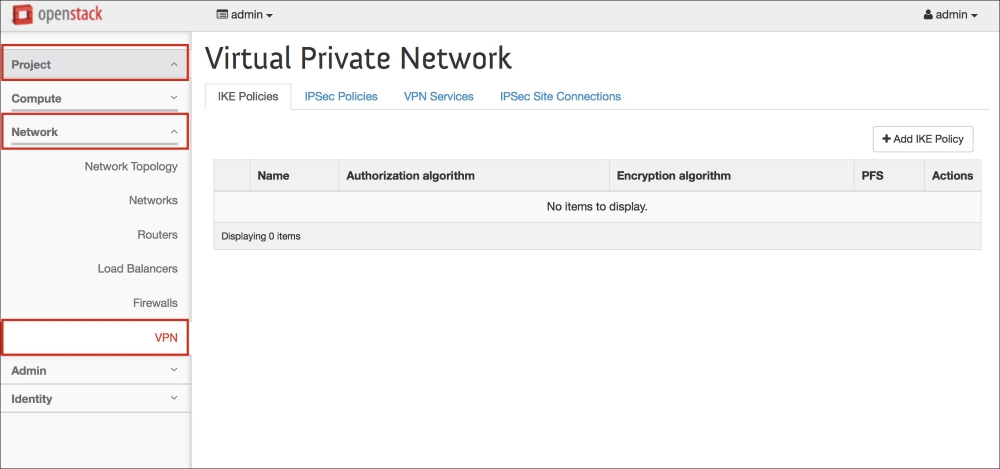 VPN management in the dashboard