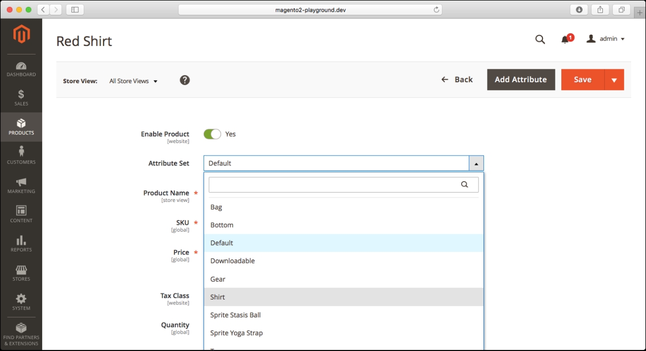 Associating attribute sets with products