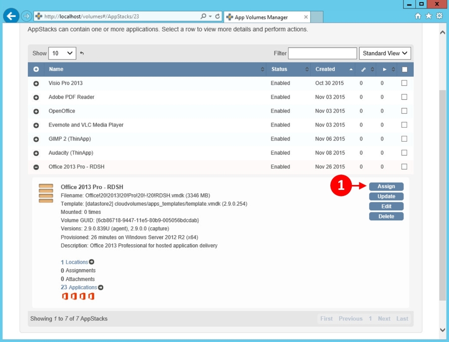 Assigning the AppStack to the RDSH server