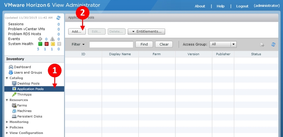 Configuring a Horizon View application pool