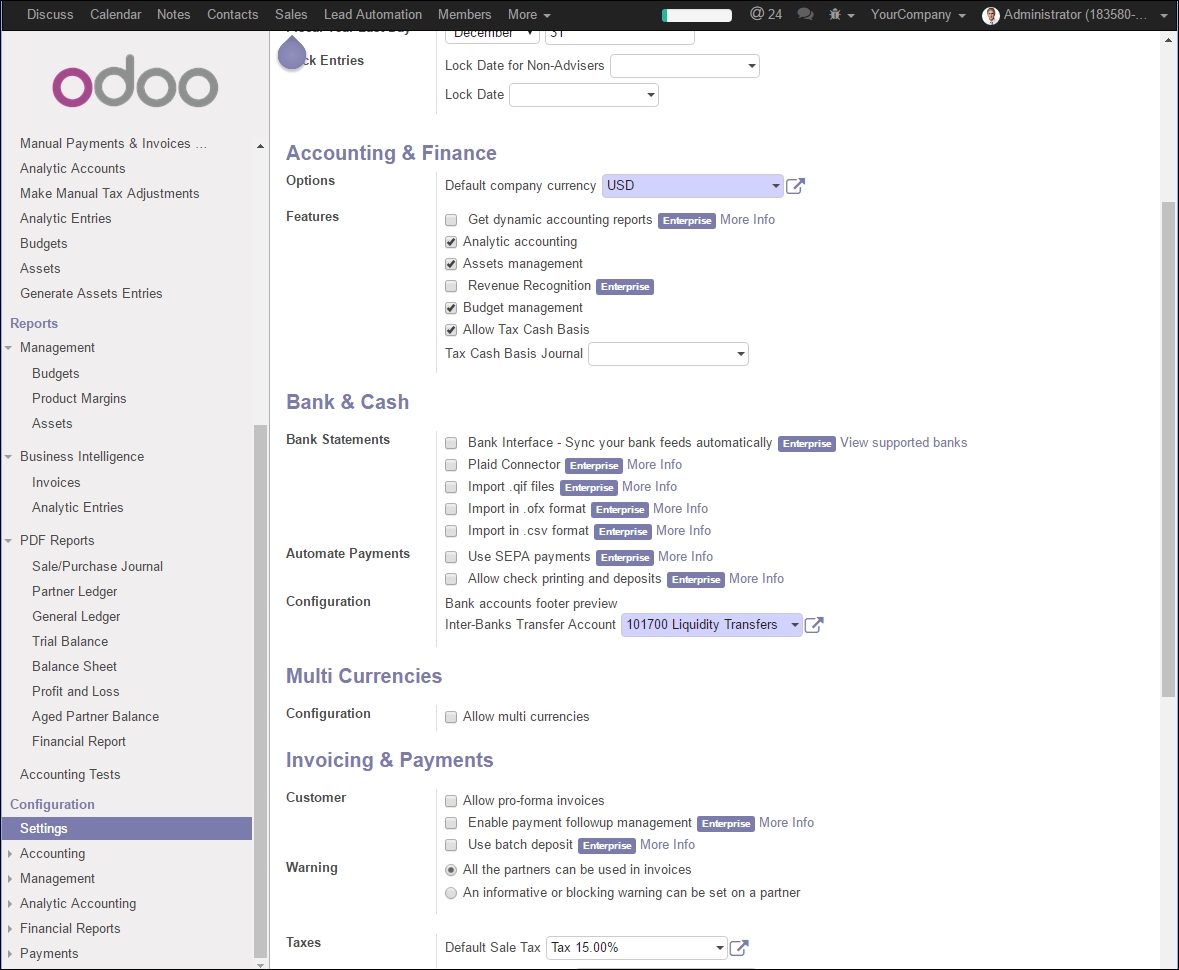 Using the bank integration features of Enterprise Edition