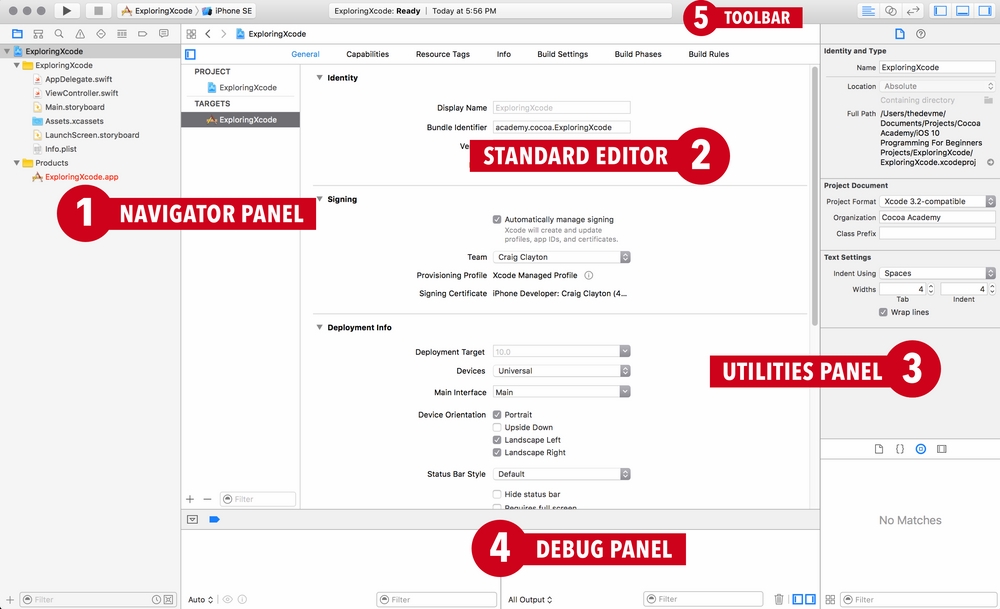 The Xcode interface