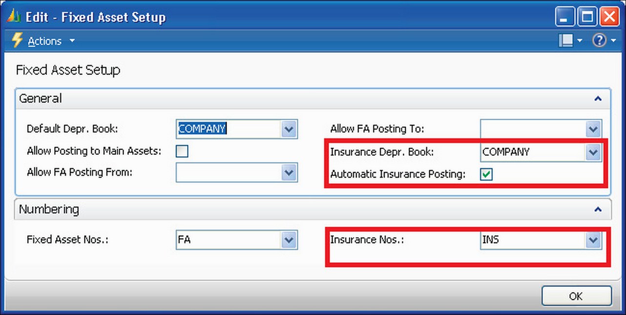 The Fixed Asset Setup page