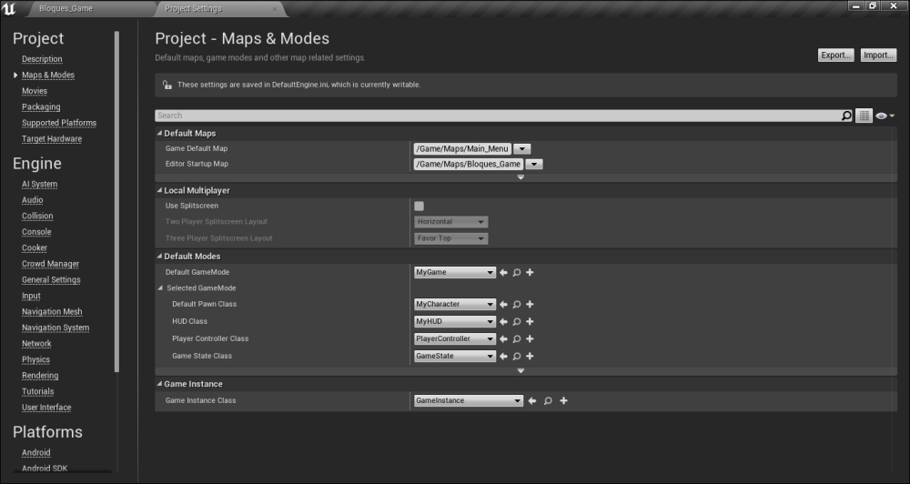 The Maps & Modes settings