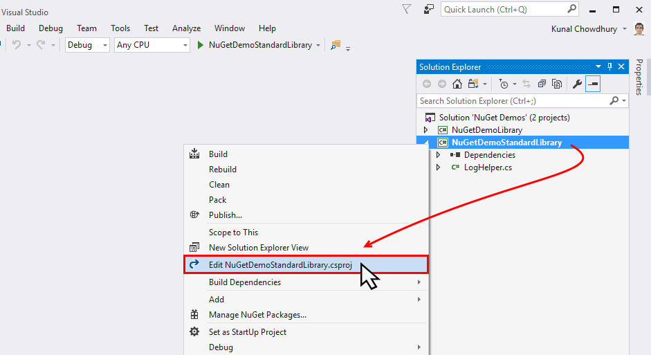 Editing the metadata of the project - Mastering Visual Studio 2017 [Book]