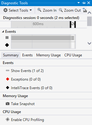 Updates to Diagnostic Tools - Mastering Visual Studio 2017 [Book]