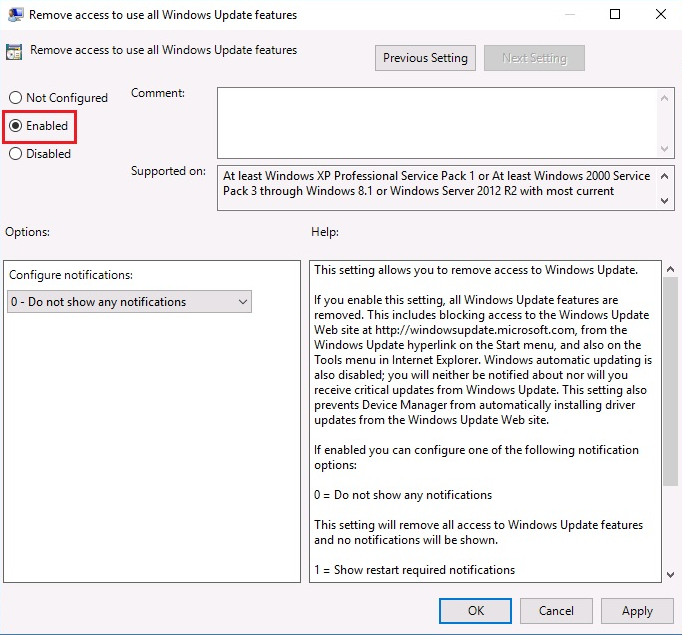 Removing access to use all Windows Update features - Windows Server ...