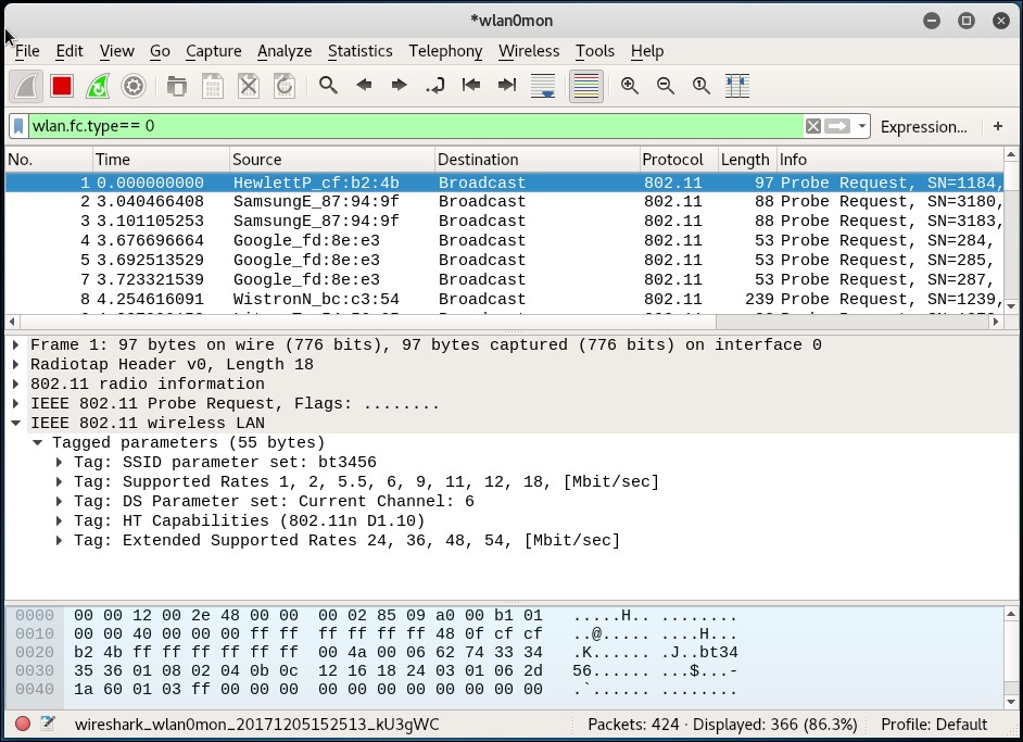 Time for action – viewing management, control, and data frames