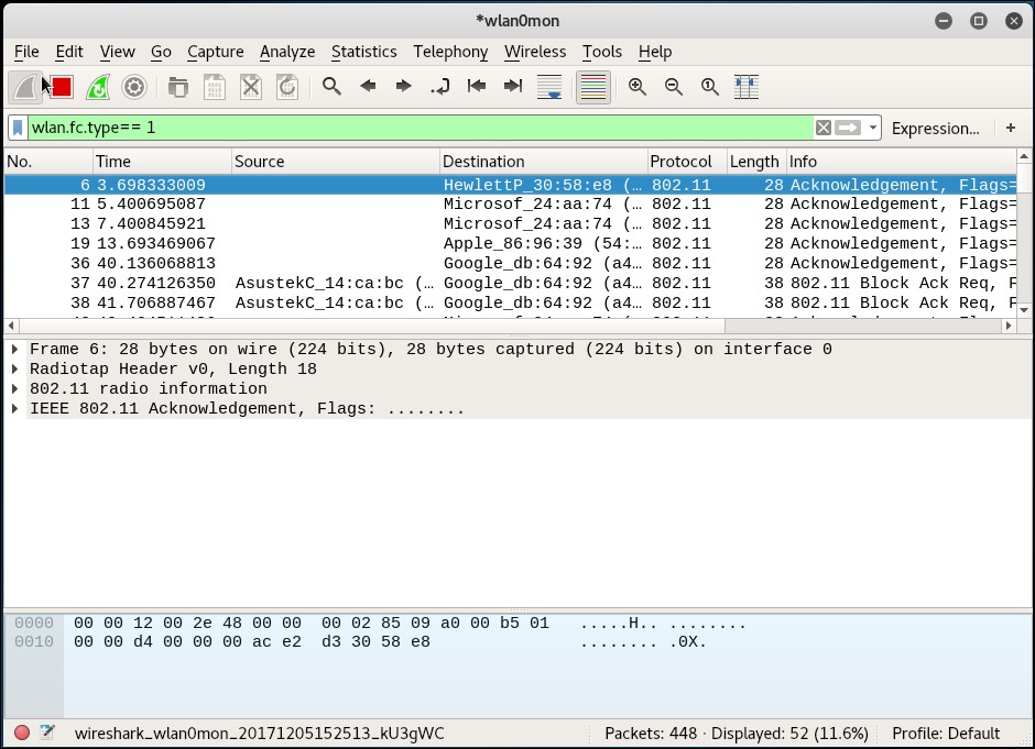 Time for action – viewing management, control, and data frames