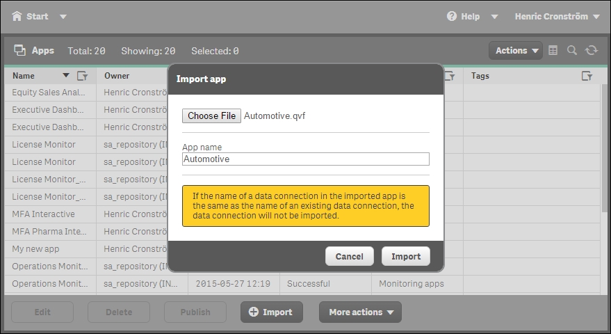 Importing and managing apps