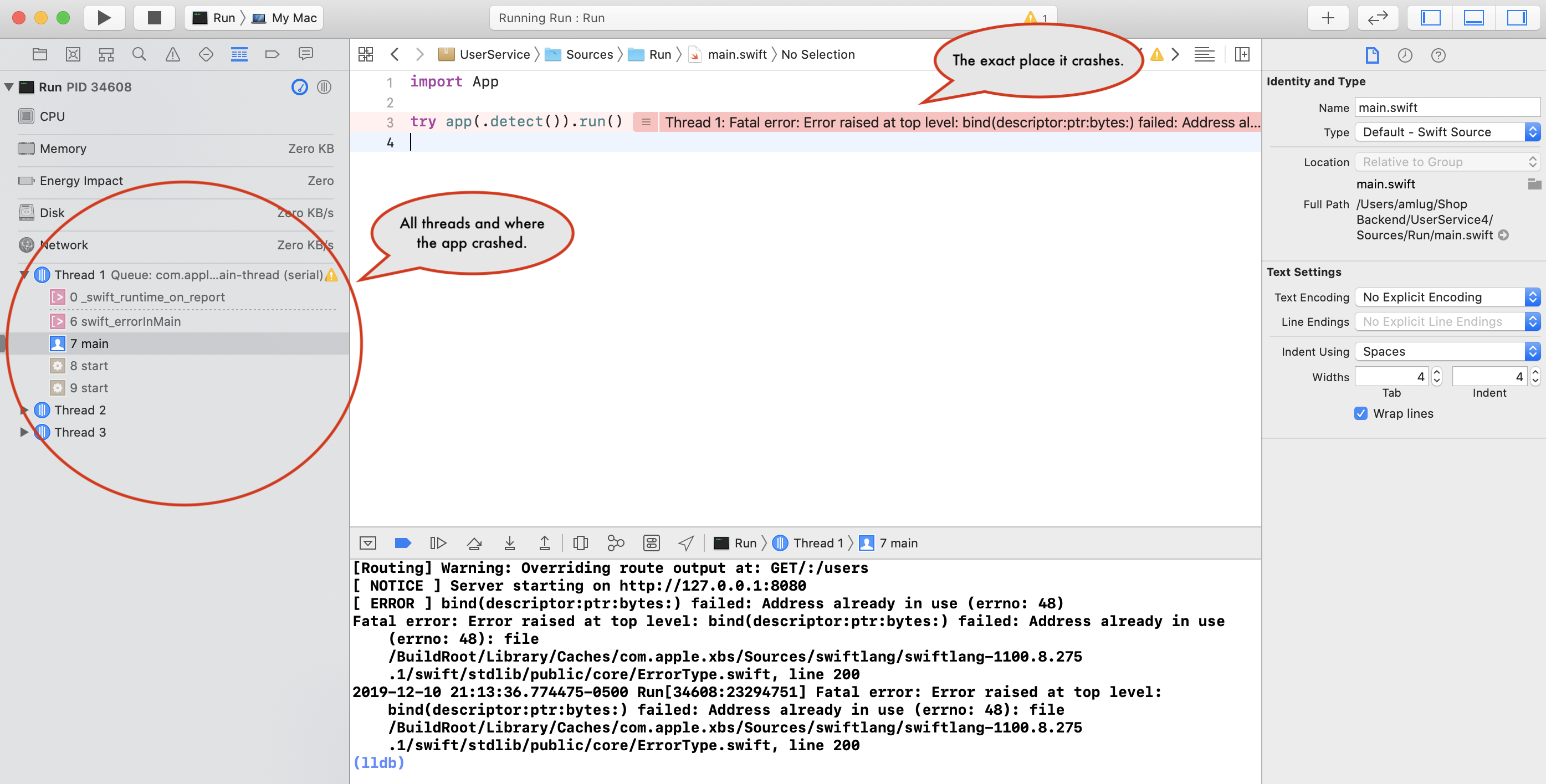 Using Xcode for debugging - Hands-On Swift 5 Microservices Development ...