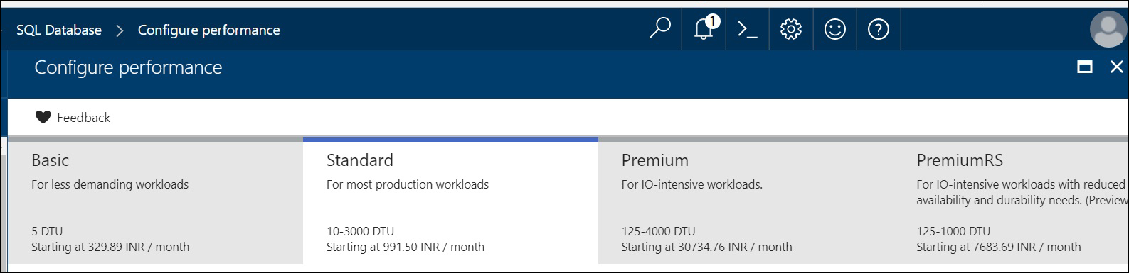 Azure SQL Database Service Tiers