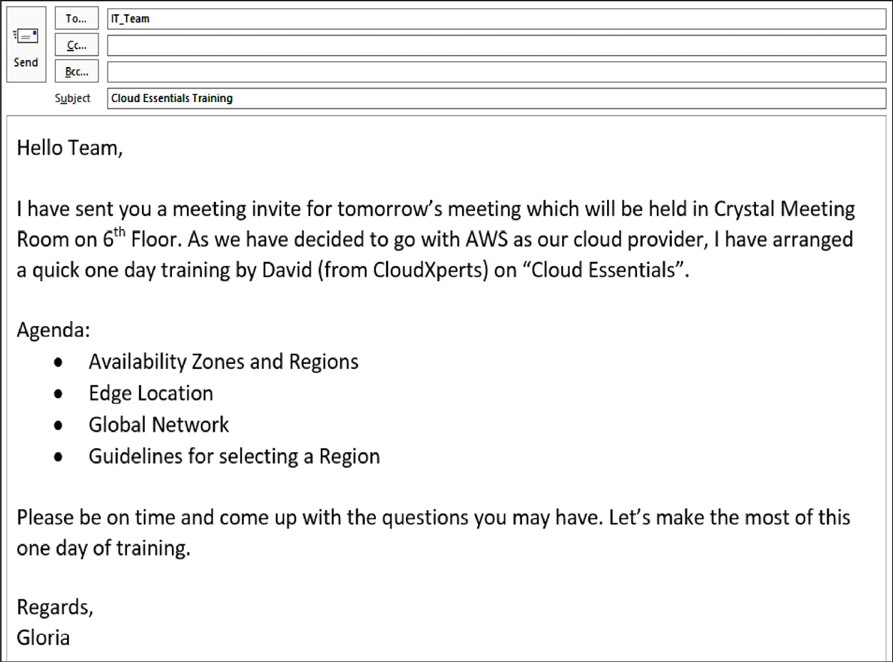 Figure 2.1 – Reminder email: Cloud essentials training