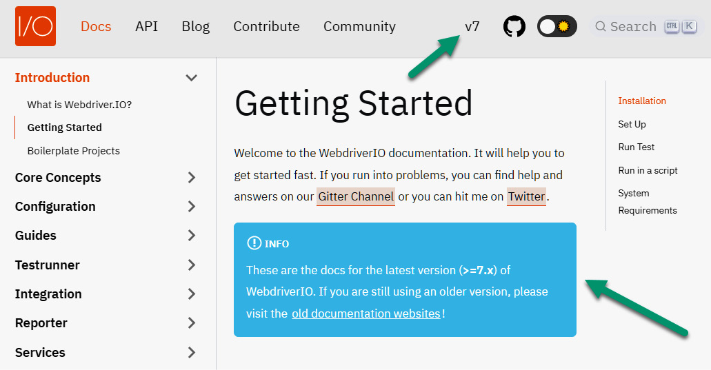 Figure 2.2 – Current documentation indicators for version 7.x