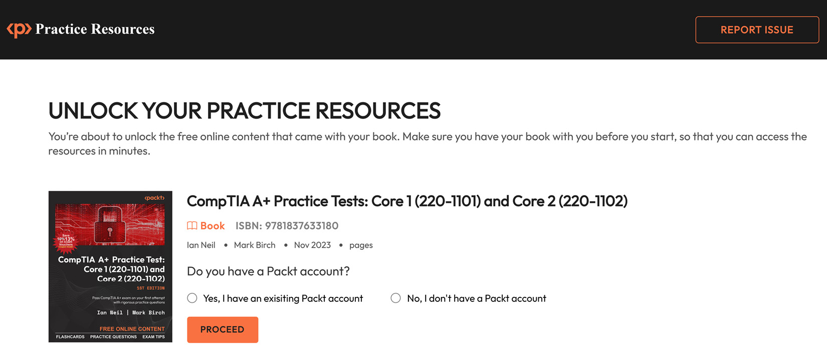 Figure 0.2: Unlock page for Core1 and 2 Online Practice Resources