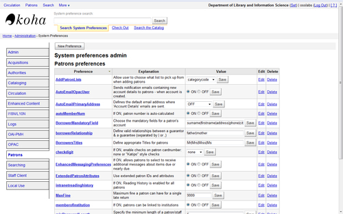 Configuring patrons preferences