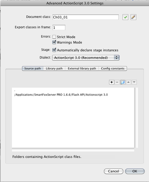 Creating a Flash document to connect to the server