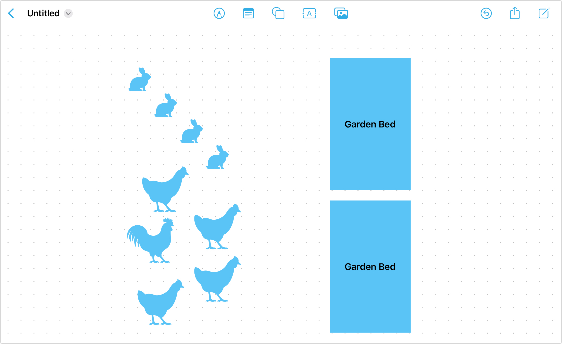 Figure 2: One of Freeform’s more unusual features is a wide variety of animal stickers. I’m trying it for redesigning my farm.