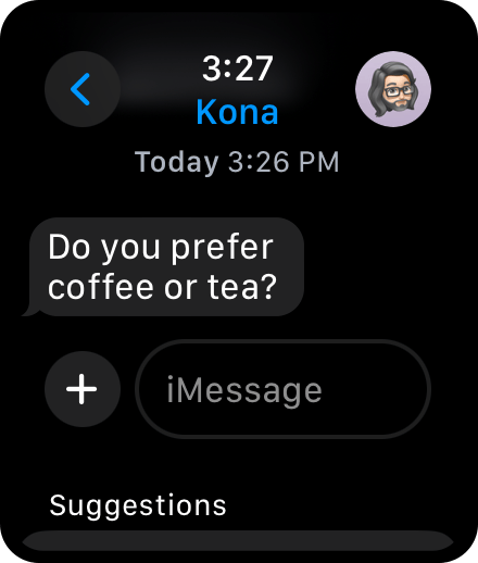 Figure 98: This incoming text message includes a question with two options.