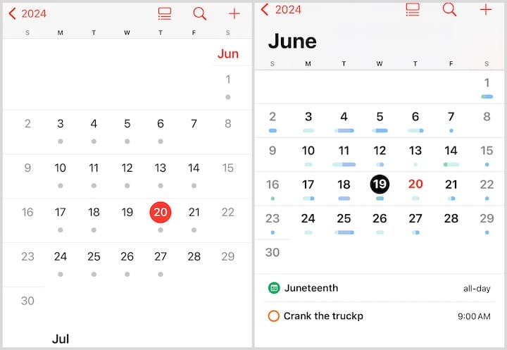 Figure 43: The old month view (left) vs. the new month view (right).