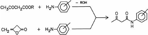 Figure depicting the chemical reaction for acetoacetic acid arylides.