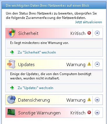 Die SBS-Konsole informiert über fehlende Updates