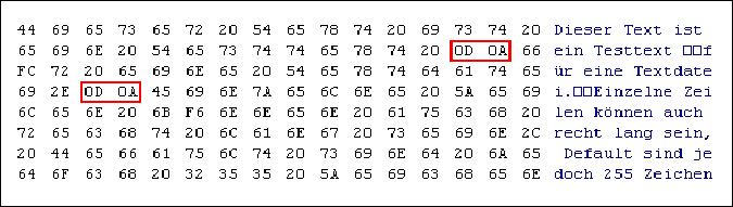 Ansicht einer Textdatei im Hex-Editor