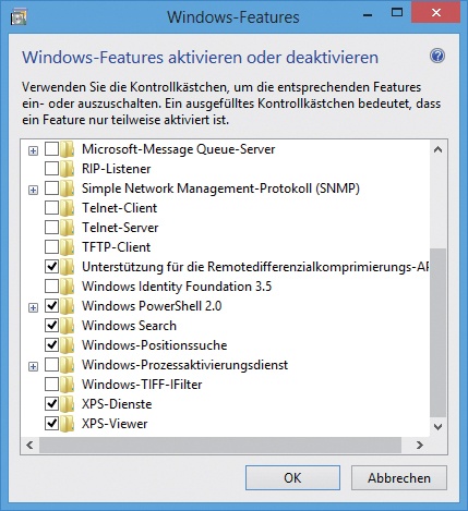 Dialogfeld Windows-Funktionen aktivieren oder deaktivieren