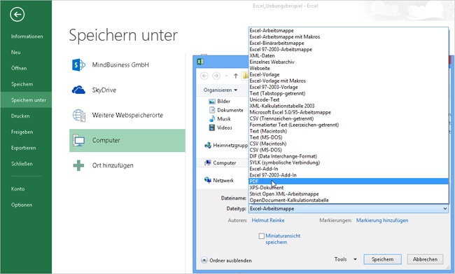 Unproblematisch: das Speichern von Arbeitsmappen in anderen Dateiformaten