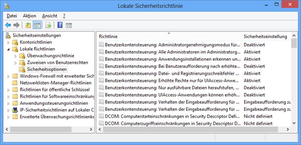 Die Konsole Lokale Sicherheitsrichtlinie
