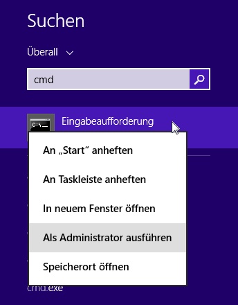 Eingabeaufforderung aufrufen