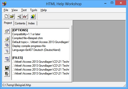 Der HTML Help Workshop in Aktion