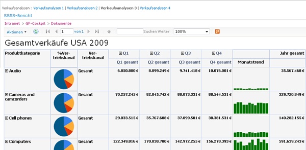 Ein Reporting Services-Bericht auf der dritten Seite des Dashboards