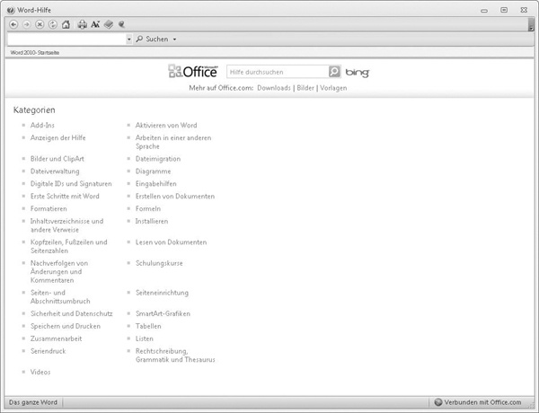 Die Online-Hilfe von Word 2010