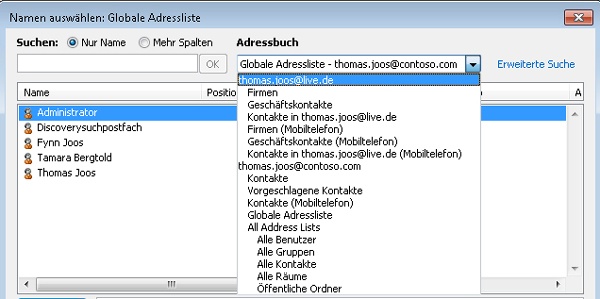 Verwenden von Adressbüchern in Outlook