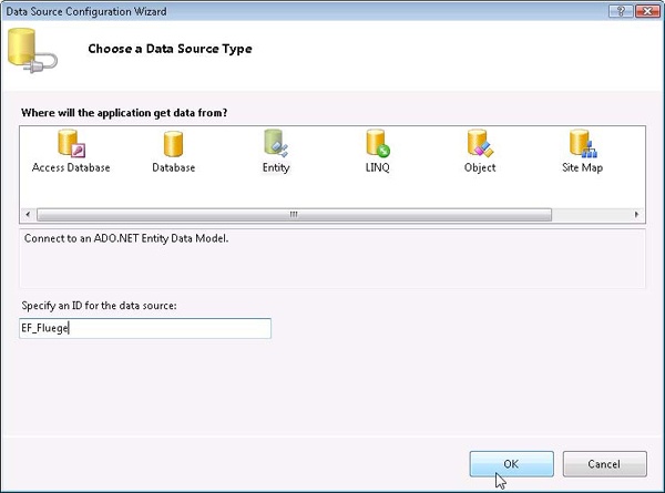 Auswahl der EntityDataSource im Assistenten