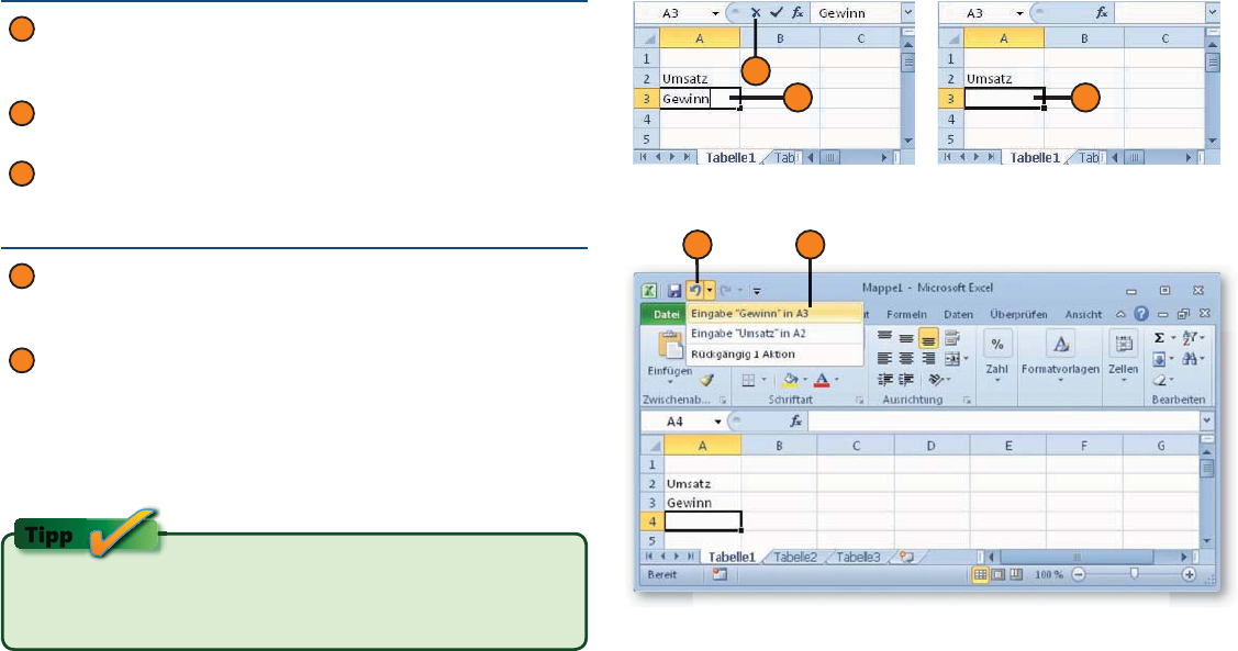 Das Grundprinzip Der Eingabe Microsoft Excel 2010 Auf Einen Blick Book 4220